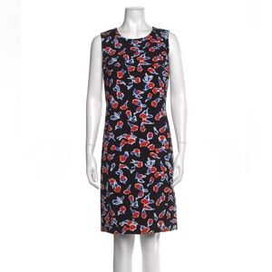 Leggiadro Chic Floral Knee Length Dress - Black and Red. Sleeveless, Back Zip.